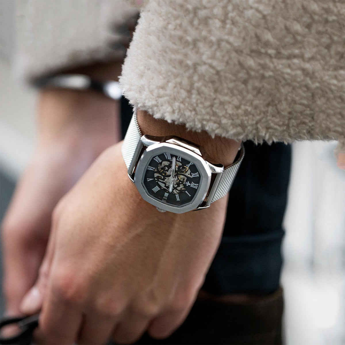 The Avalon Silver watch worn on the wrist
