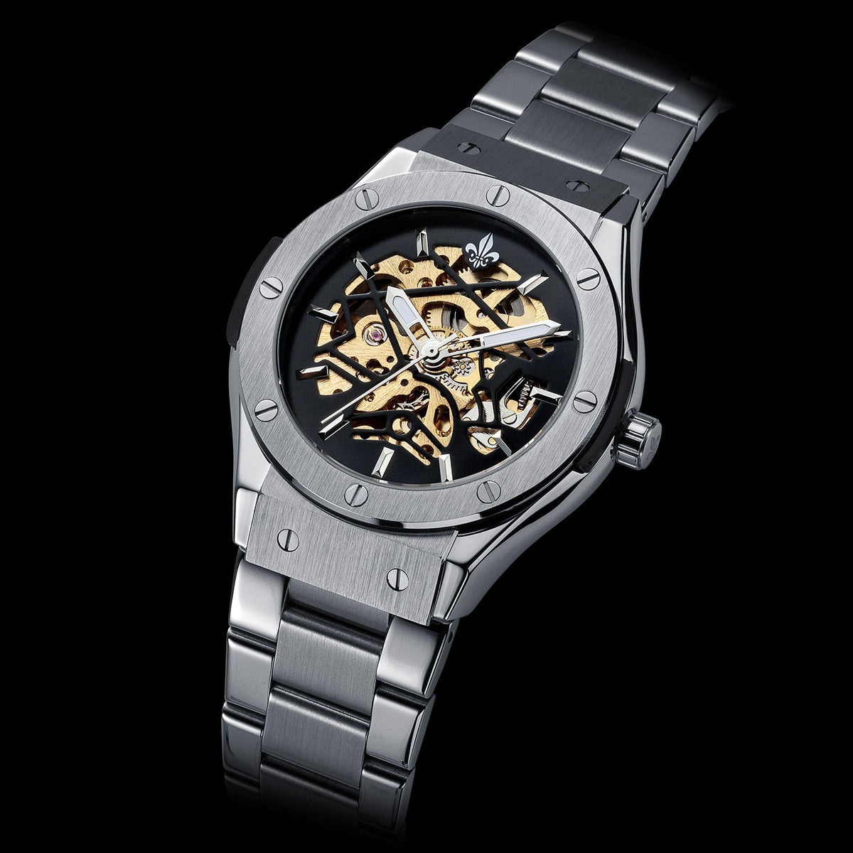 Prague Skeleton Automatic Deluxe - Silver + Silver Link Strap
