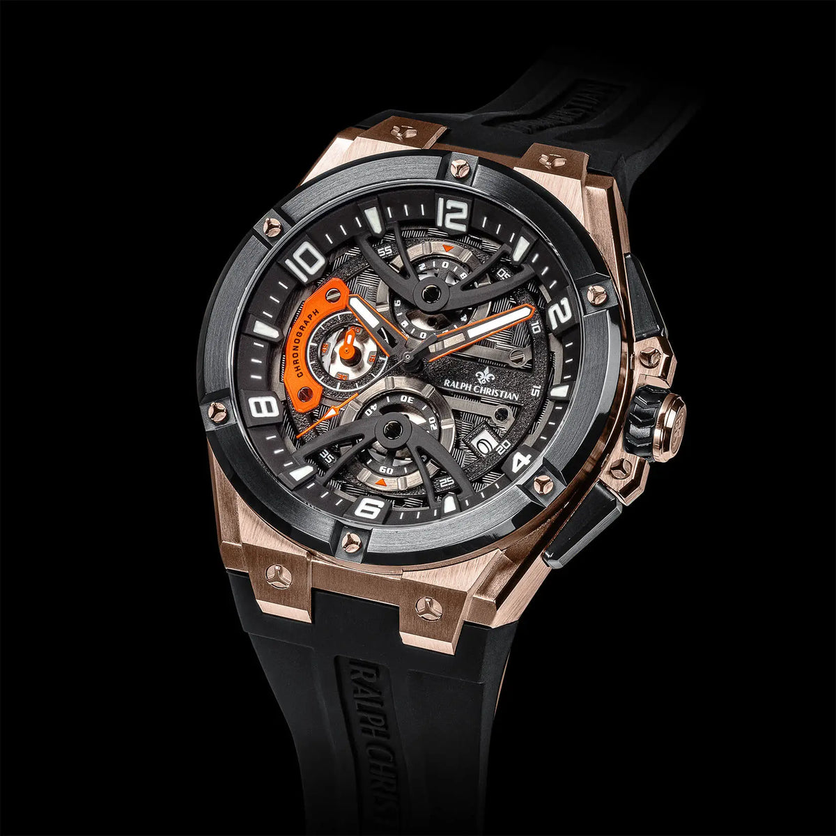 The Apex Chrono Rose Gold Eclipse watch angle view