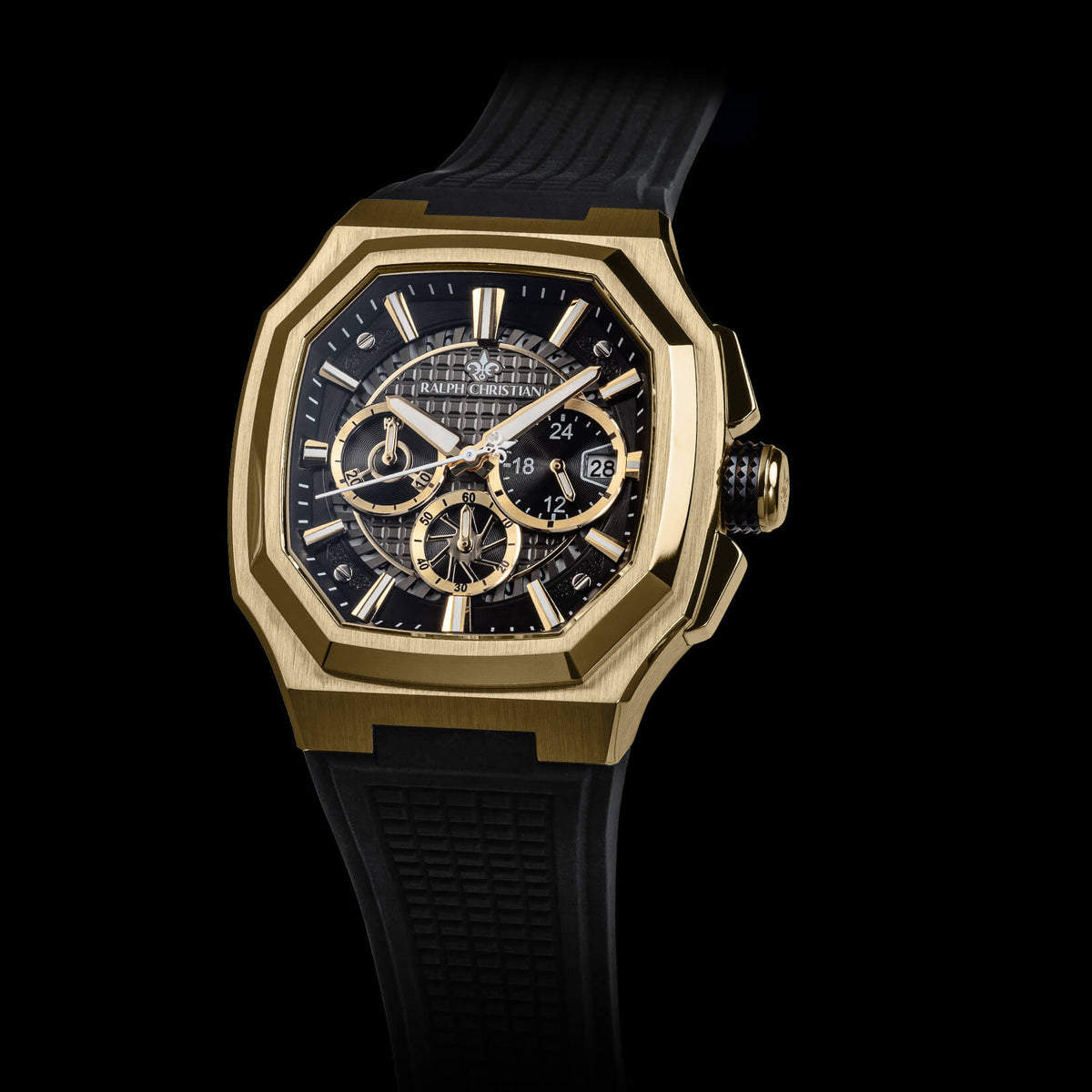 The Equinox Chrono Golden Eclipse watch angle view