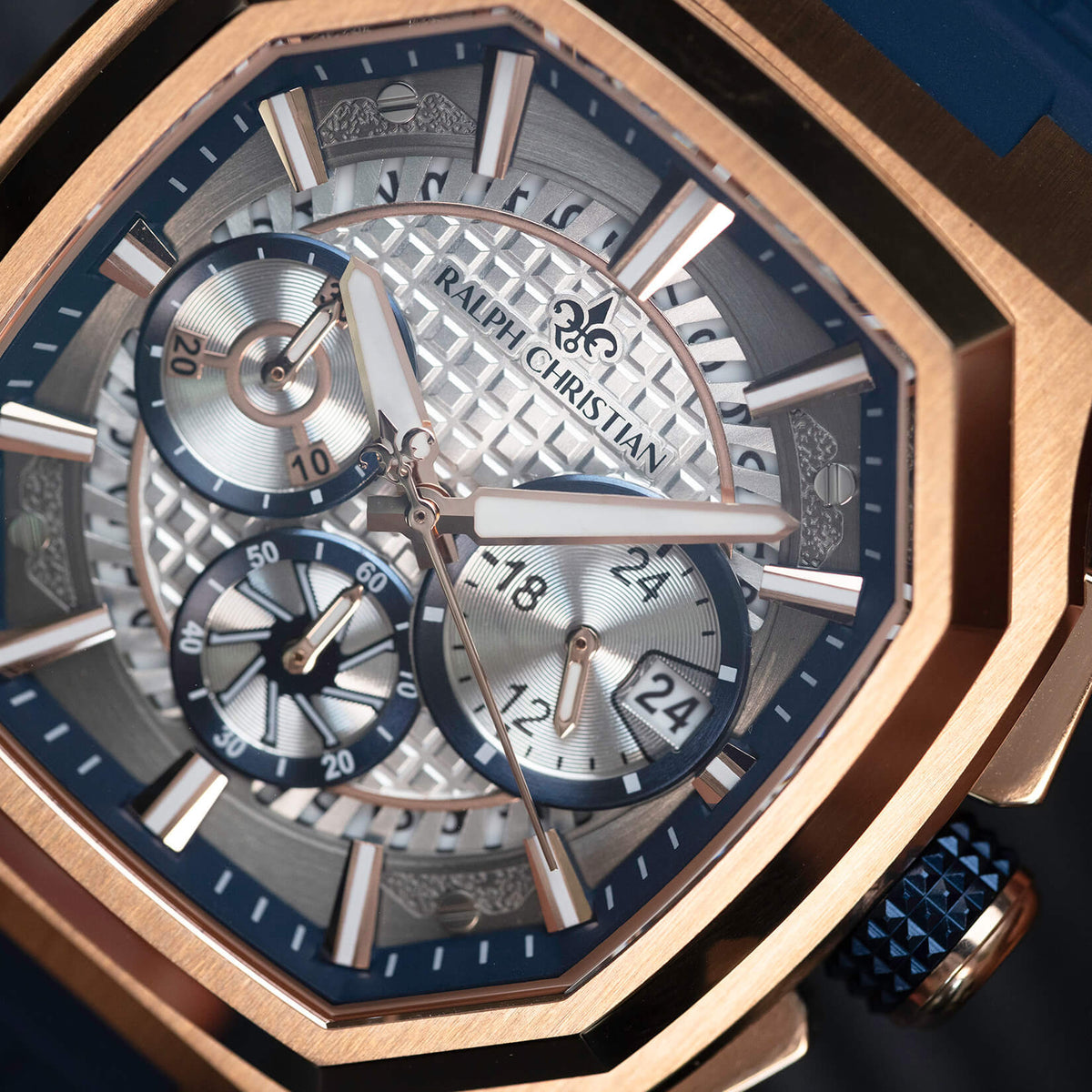 The Equinox Chrono Atlantic Crest watch close-up detail alternate