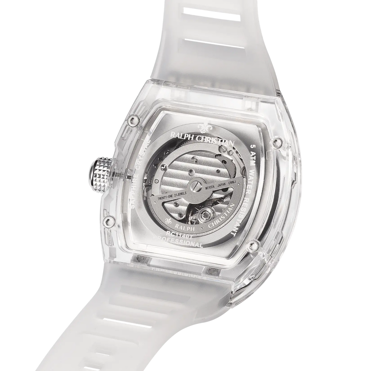 The Ghost Automatic Transparent White watch rear view