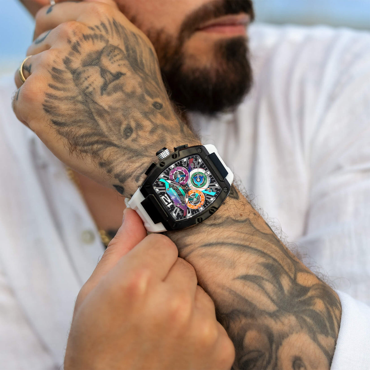 The Intrepid Sport Aurora Burst watch lifestyle shot alternate