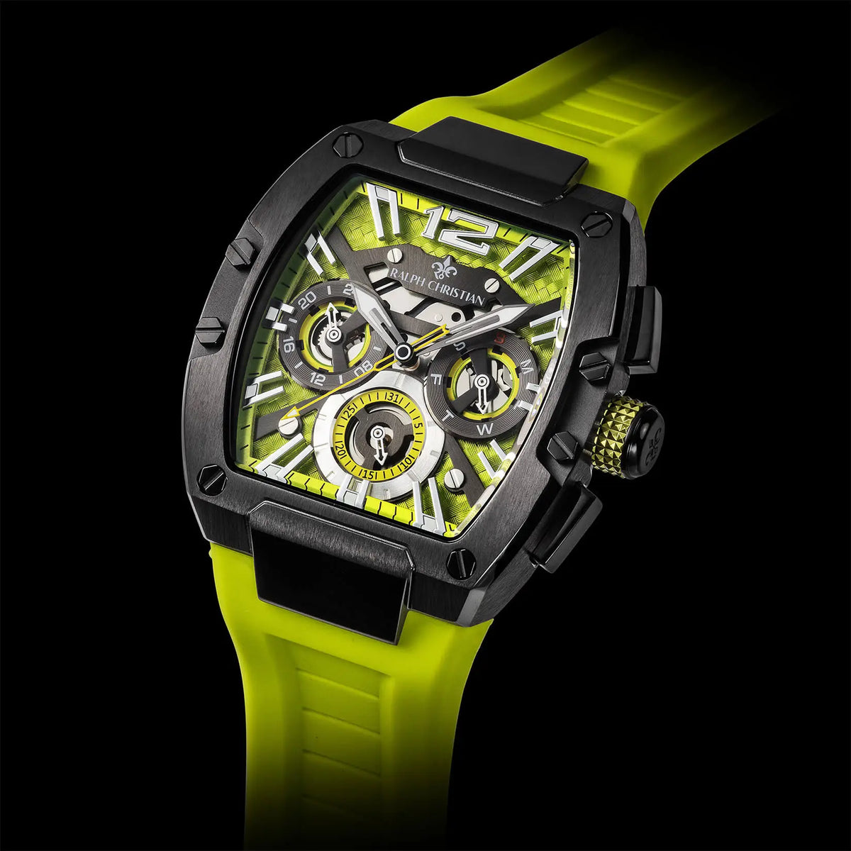The Intrepid Sport Hyper Lime watch angle view