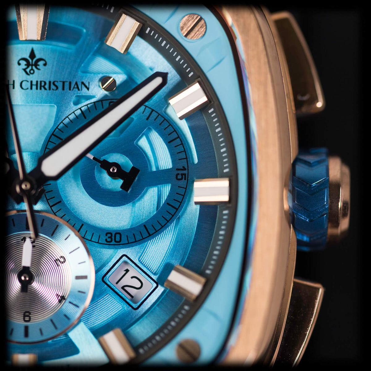 The Legacy Chrono Arctic Azure watch close-up detail alternate