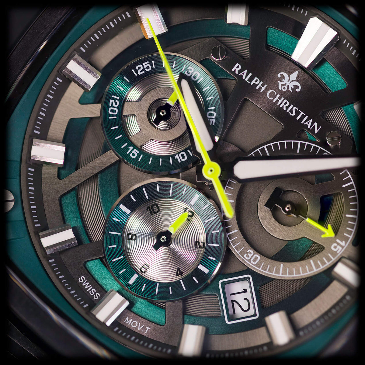 The Legacy Chrono Midnight Forest watch close-up detail