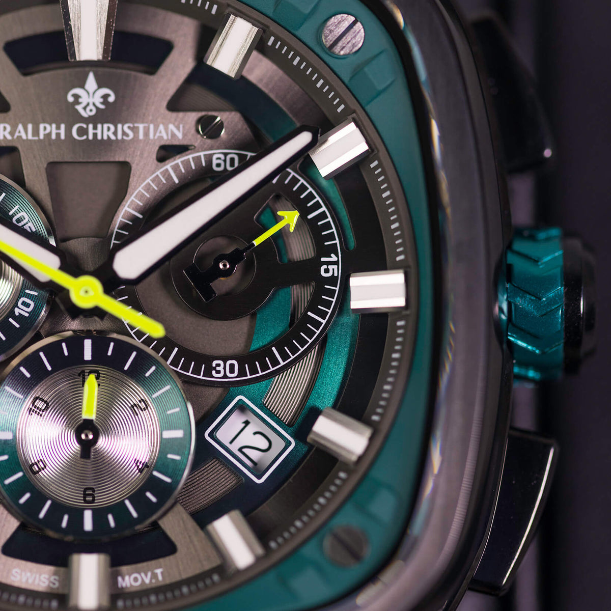 The Legacy Chrono Midnight Forest watch close-up detail alternate