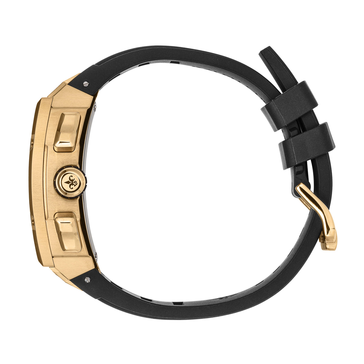The Polaris Chrono Obsidian Black watch side view
