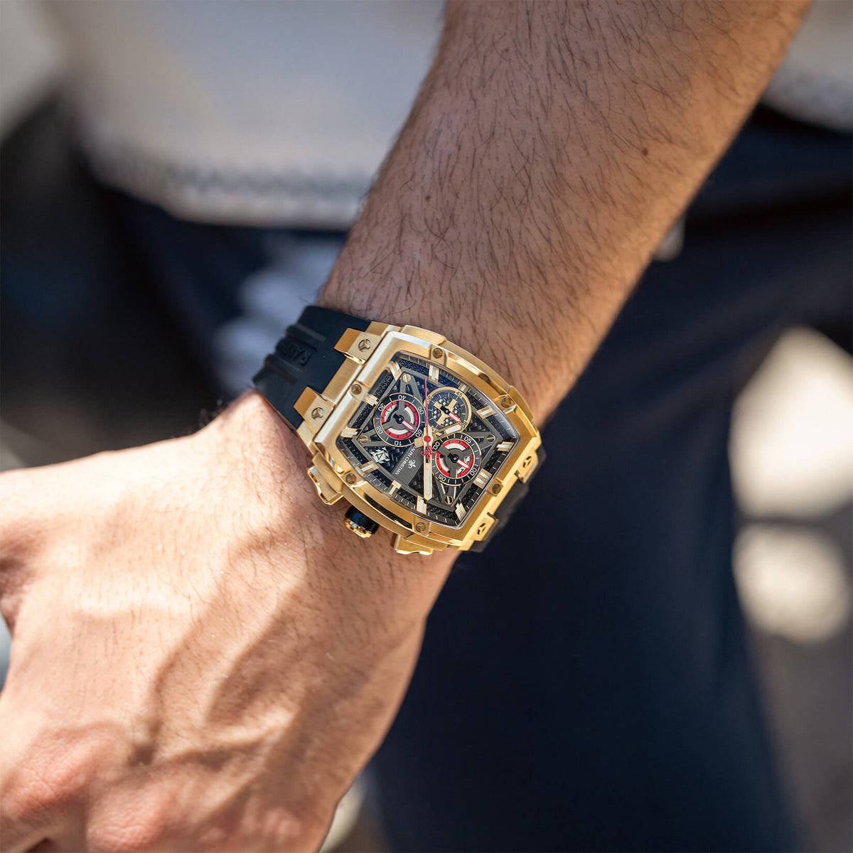 The Polaris Chrono Obsidian Black watch lifestyle shot