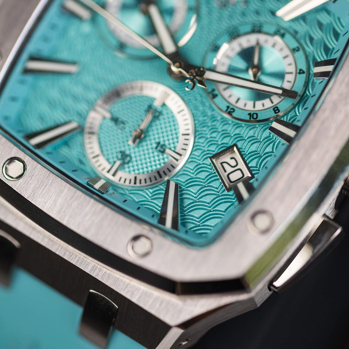 The Spectre Chrono Aqua Forge watch close-up detail alternate
