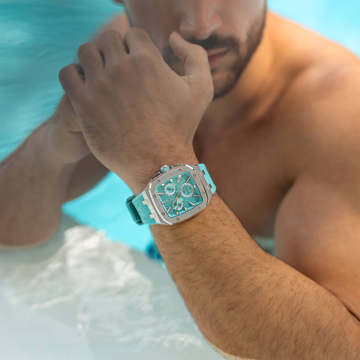 The Spectre Chrono Aqua Forge watch lifestyle shot alternate