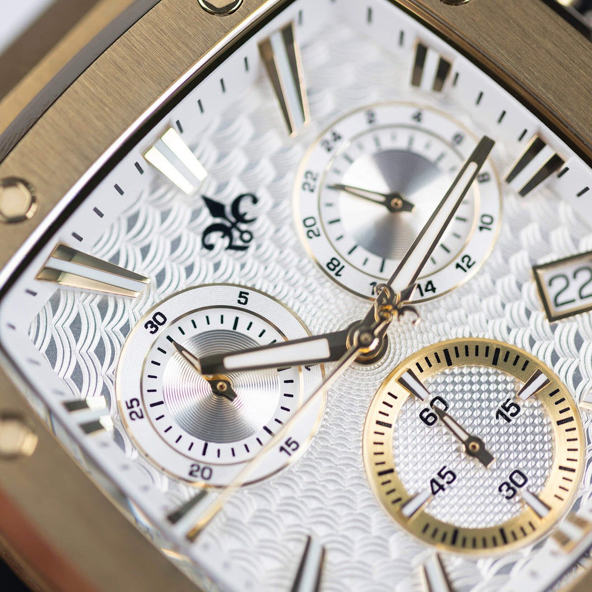 The Spectre Chrono Polar Dawn watch close-up detail