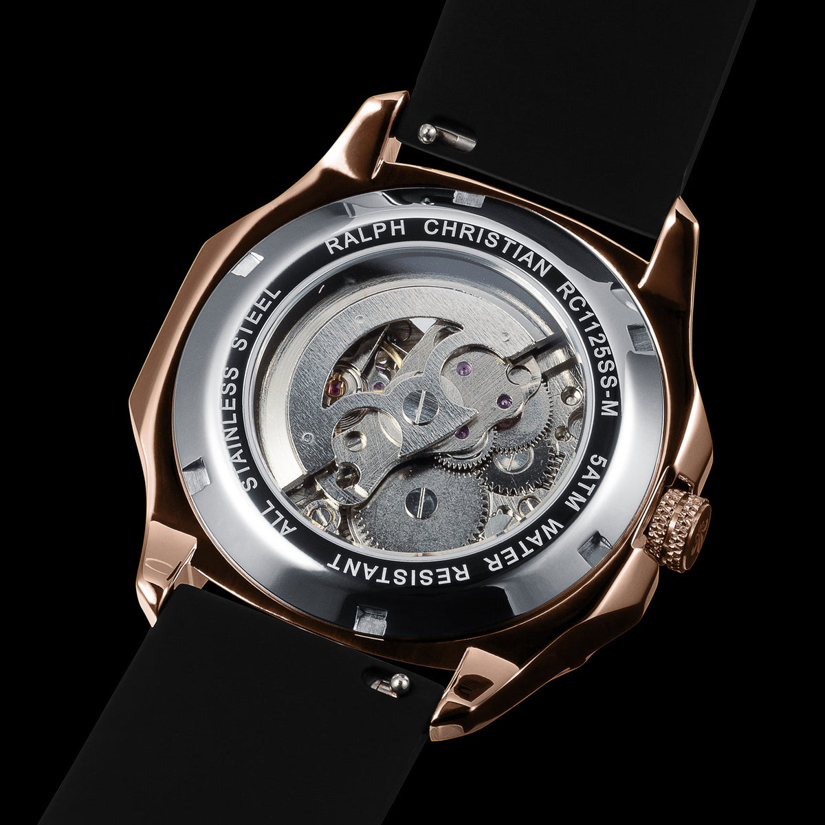 The Avalon Rose Gold watch rear angle view