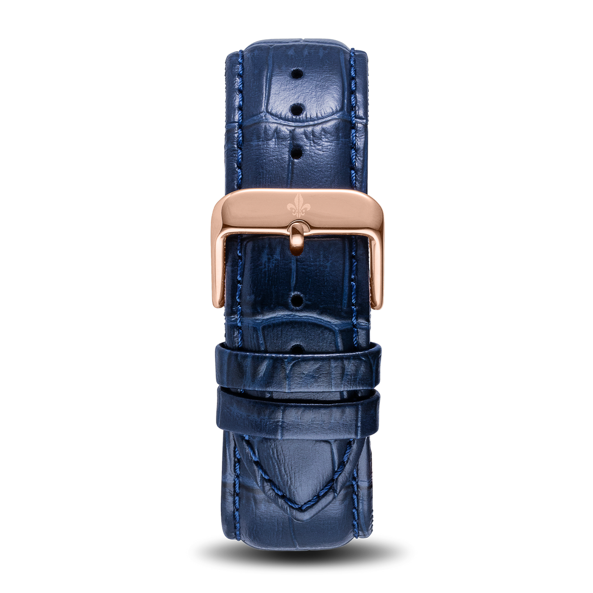The Avalon Rose Gold + Blue Leather Croc Pattern Strap