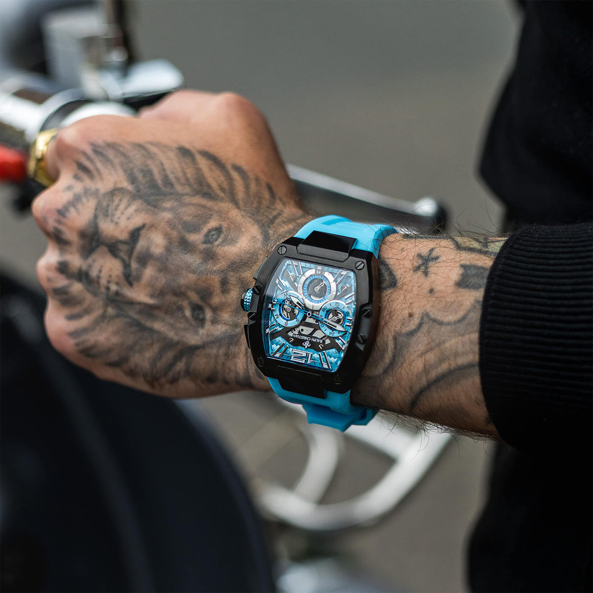 The Intrepid Sport Arctic Blue watch detail shot