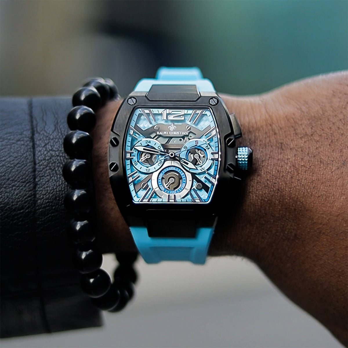 The Intrepid Sport Arctic Blue watch detail shot