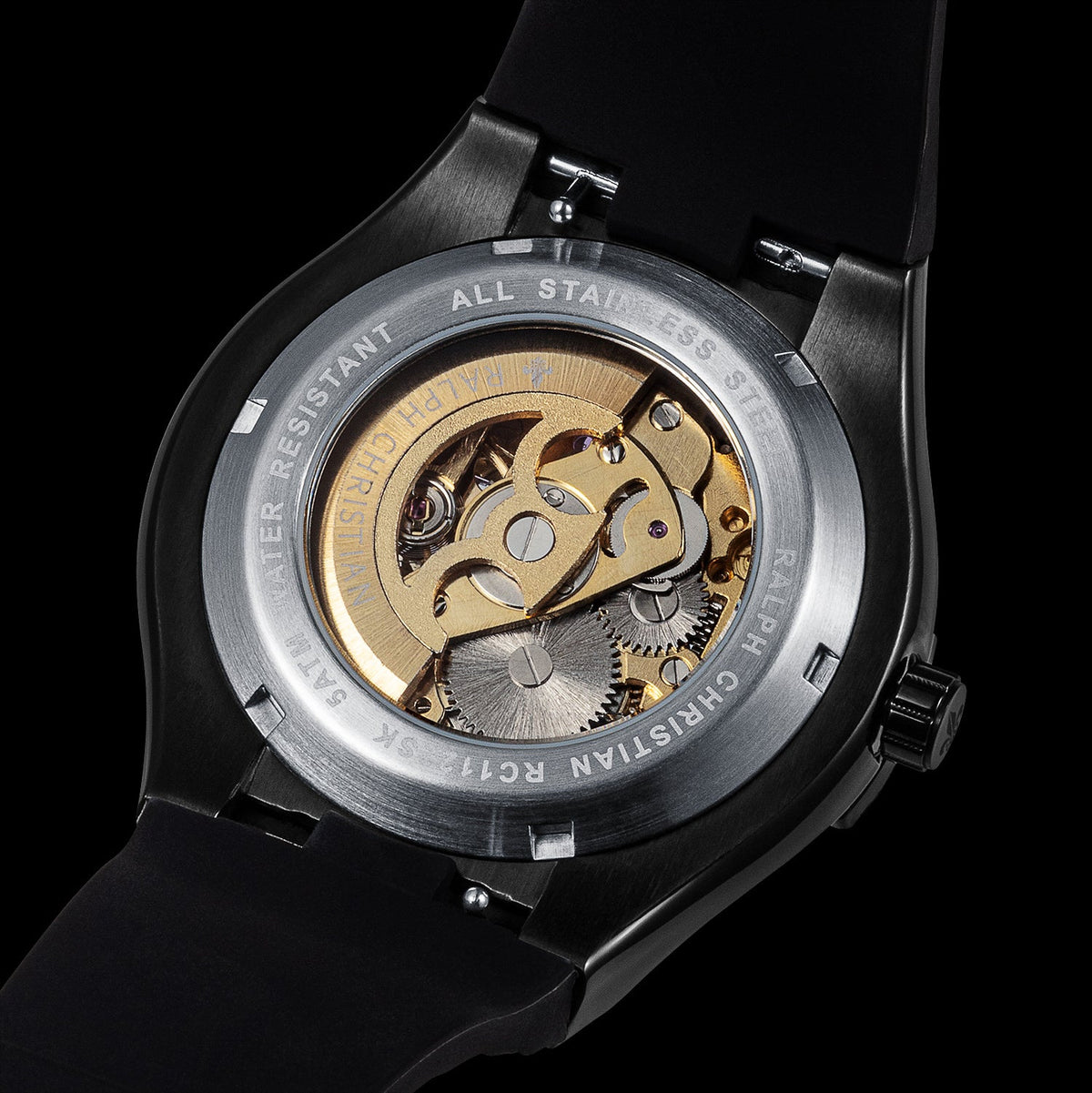 Prague Skeleton Automatic Deluxe Black watch rear angle view
