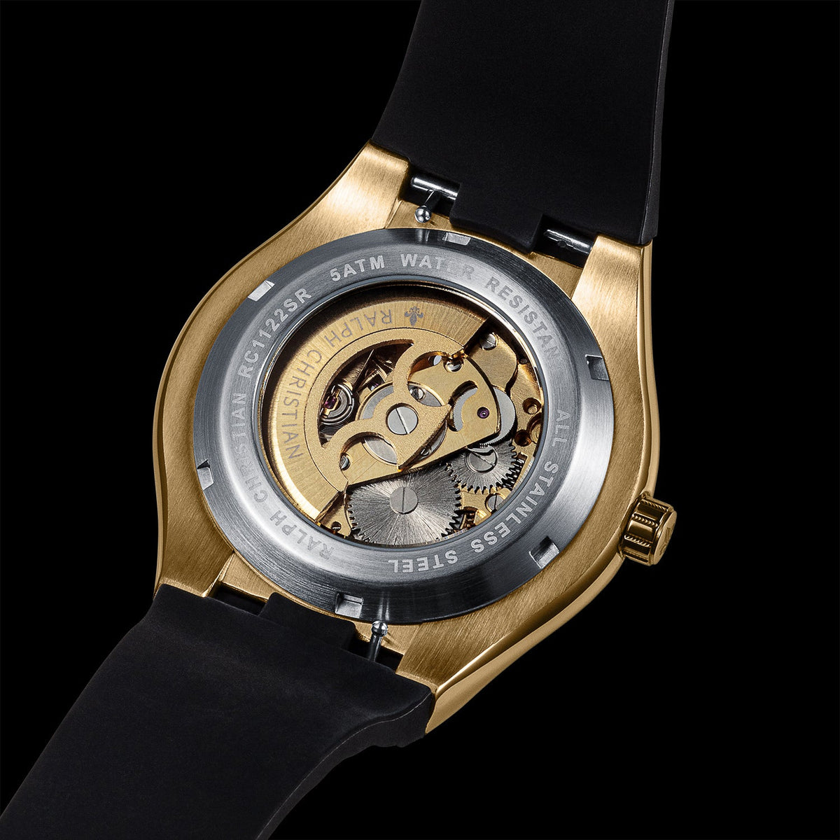 Prague Skeleton Automatic Deluxe Gold watch rear view