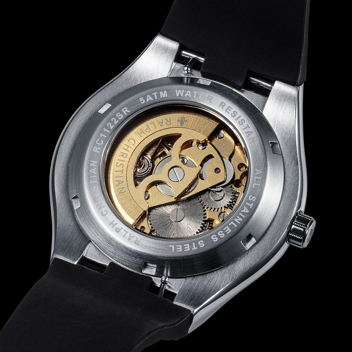 Prague Skeleton Automatic Deluxe Silver watch rear angle view