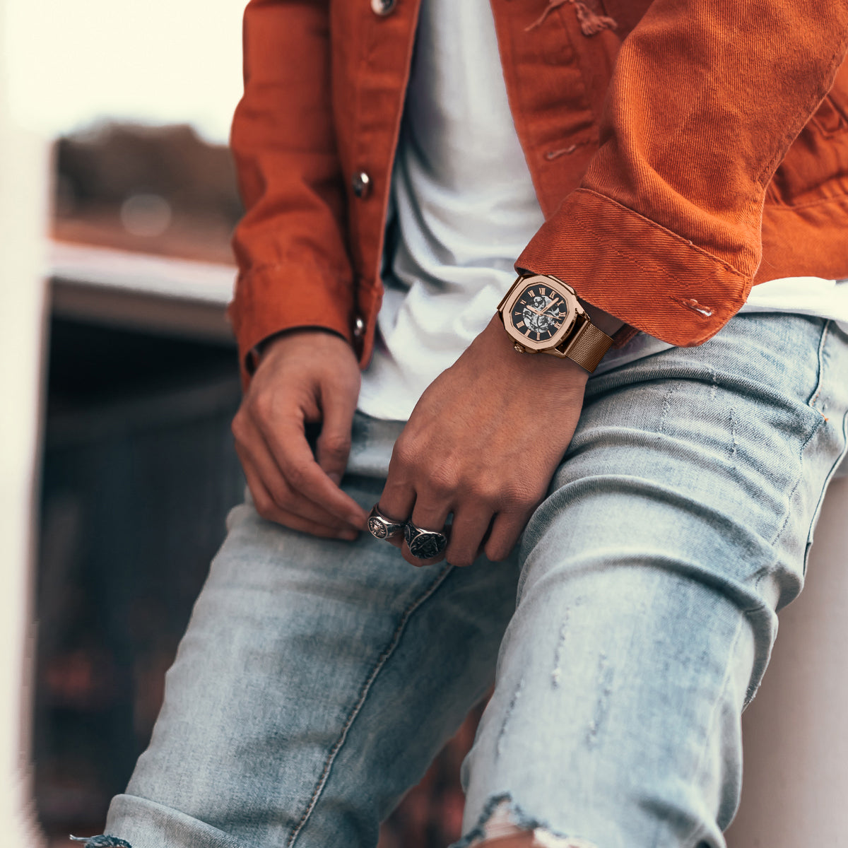 The Avalon Rose Gold watch lifestyle shot
