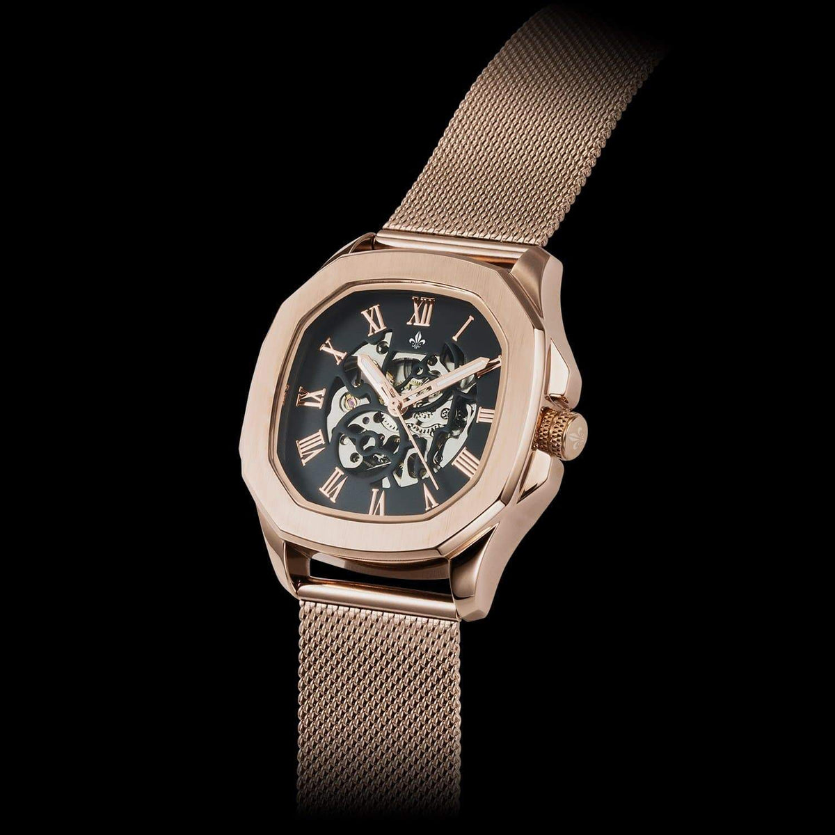 The Avalon Rose Gold watch rose gold strap detail
