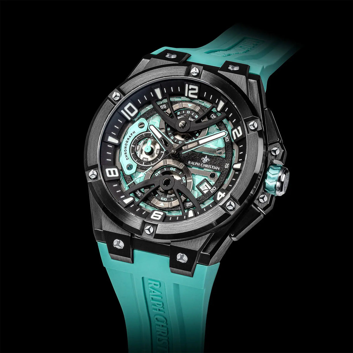 The Apex Chrono Aqua Marine watch angle view