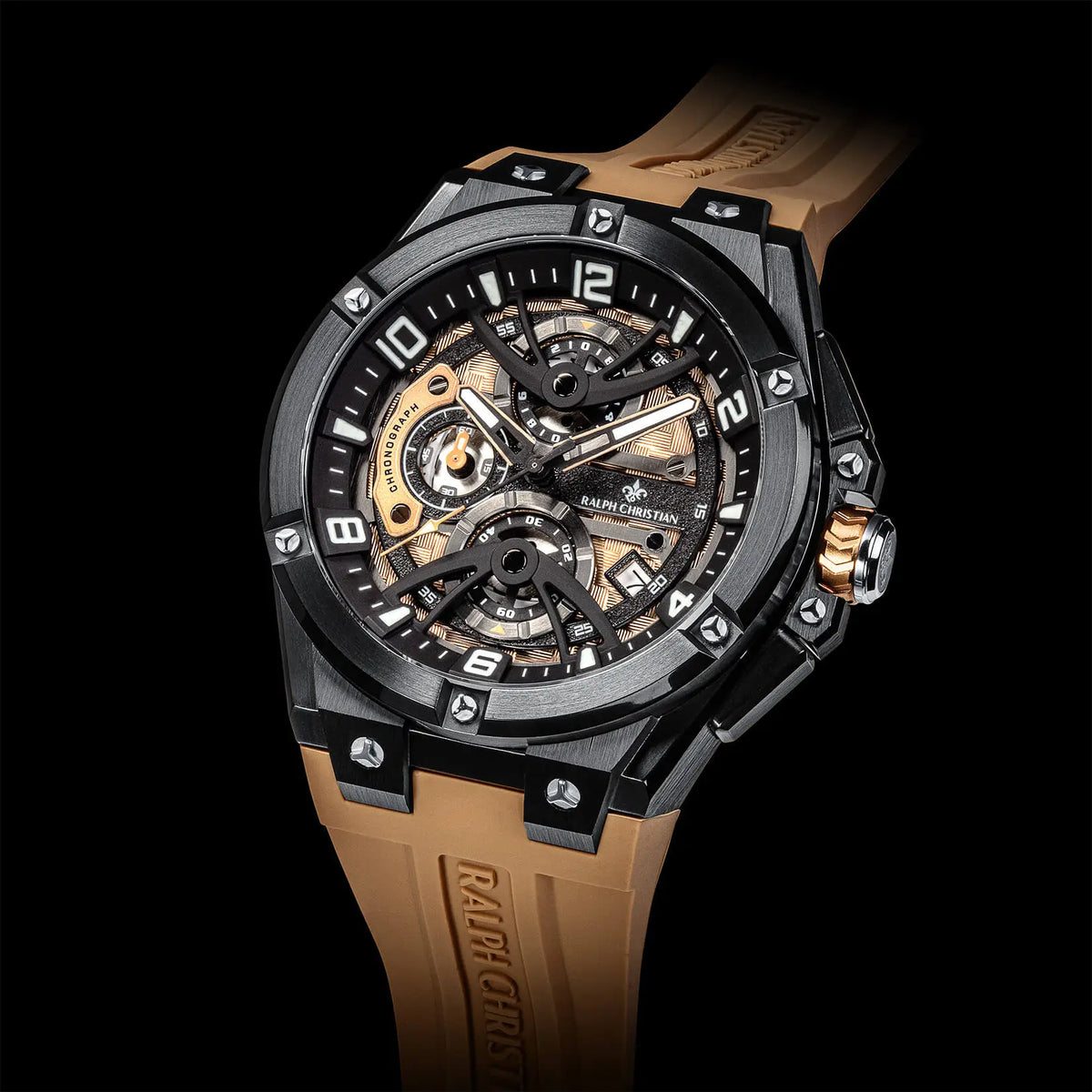 The Apex Chrono Desert Tan watch angle view