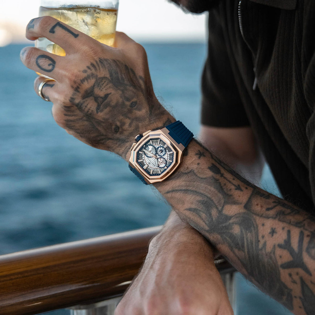 The Equinox Chrono Atlantic Crest watch lifestyle shot second