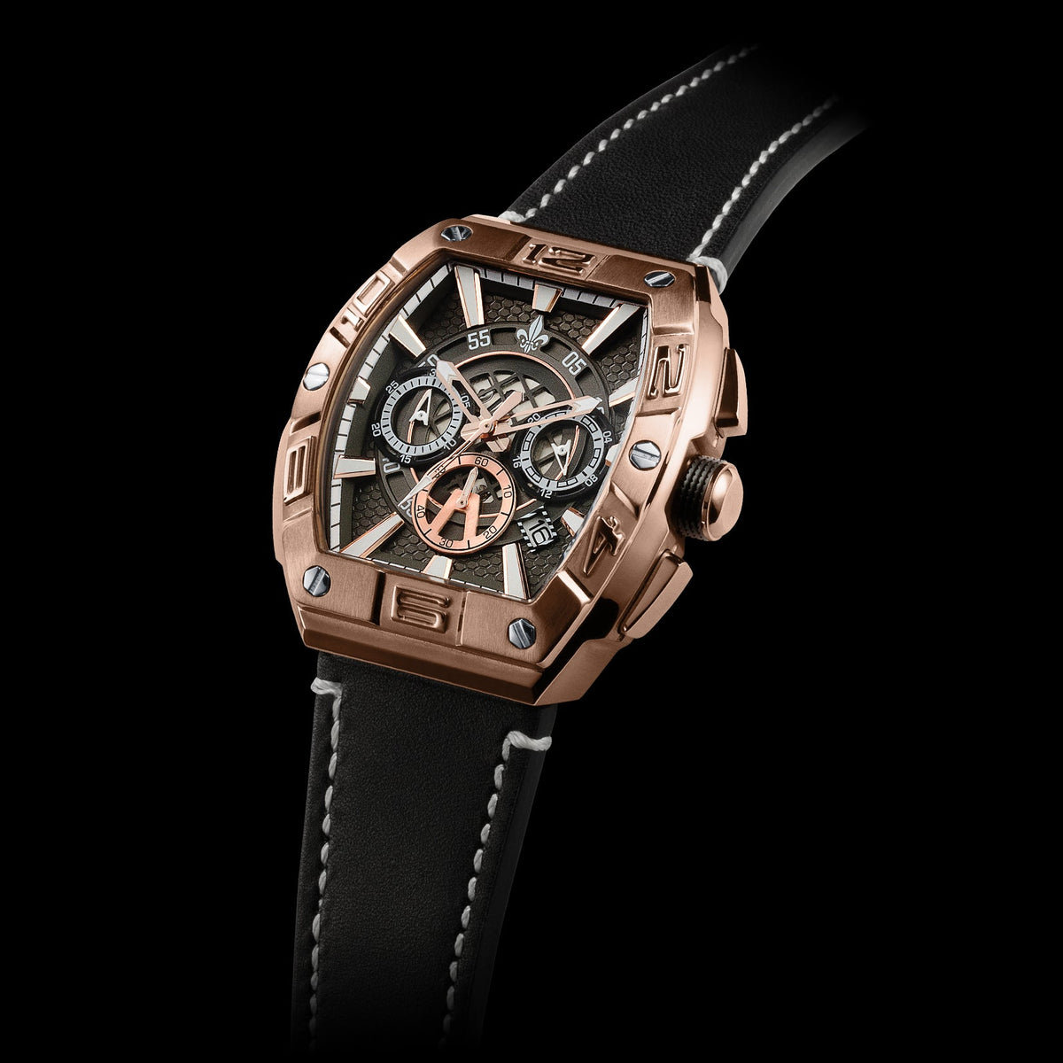 The Intrepid Chronograph Rose Gold watch angle view