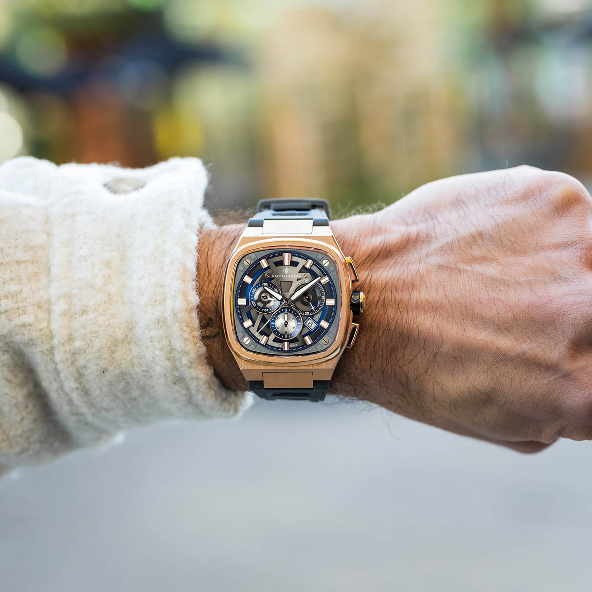 The Legacy Chrono Graphite Eclipse watch lifestyle shot alternate