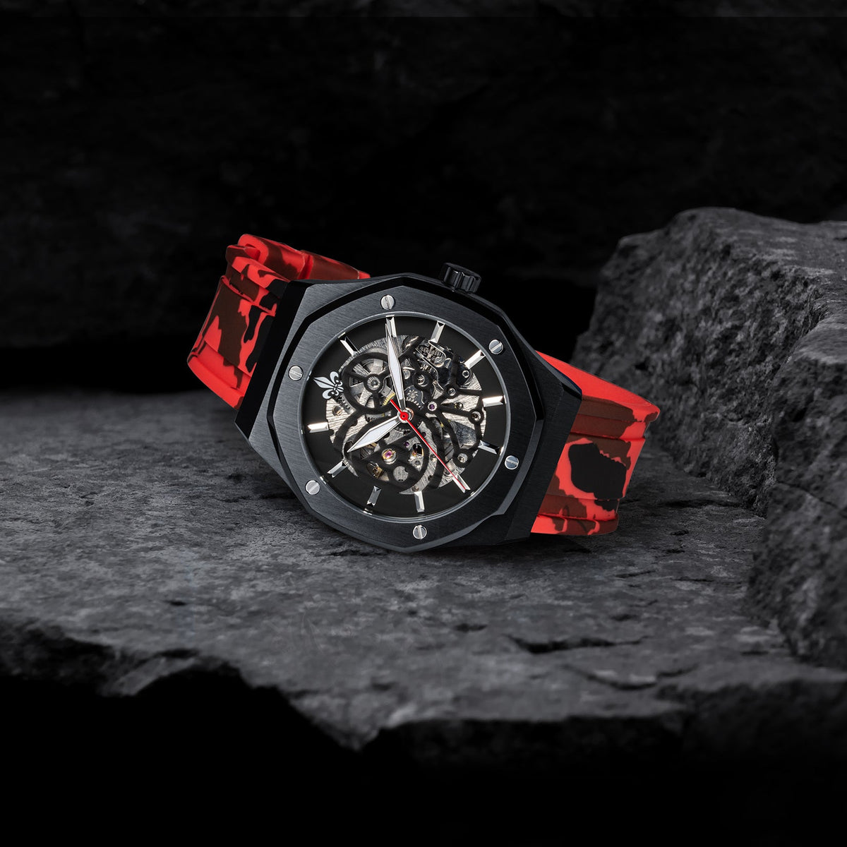 The Maverick STEEL Camo Red watch lifestyle shot