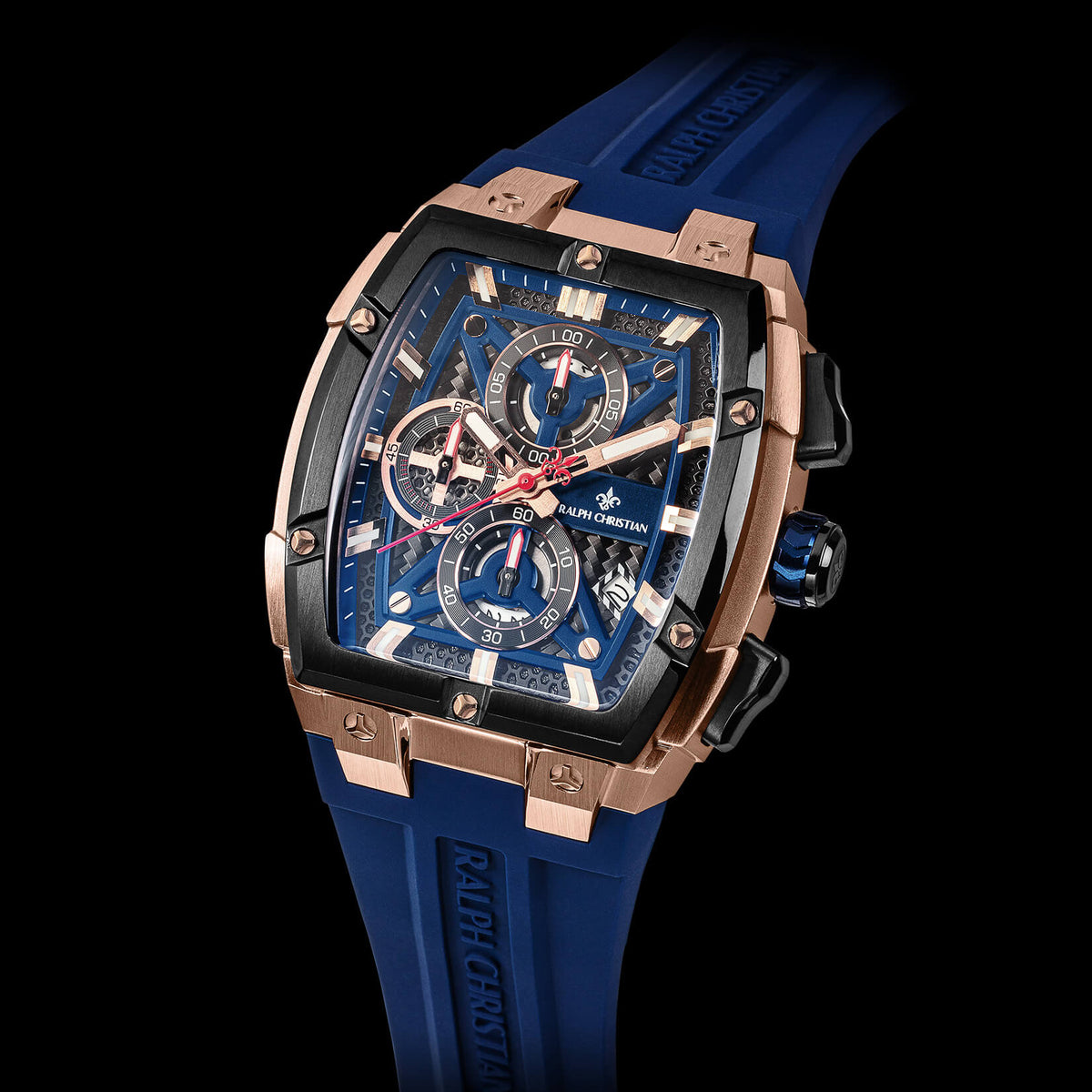 The Polaris Chrono Royal Blue watch angle view