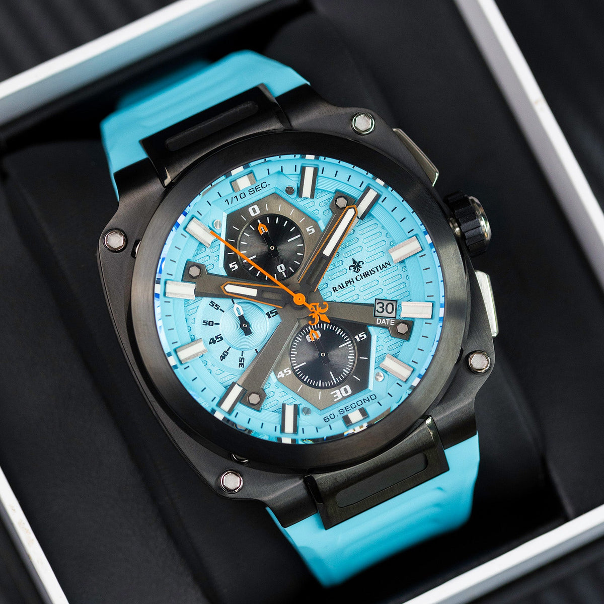 The Titan Chrono Aqua Volt watch macro detail