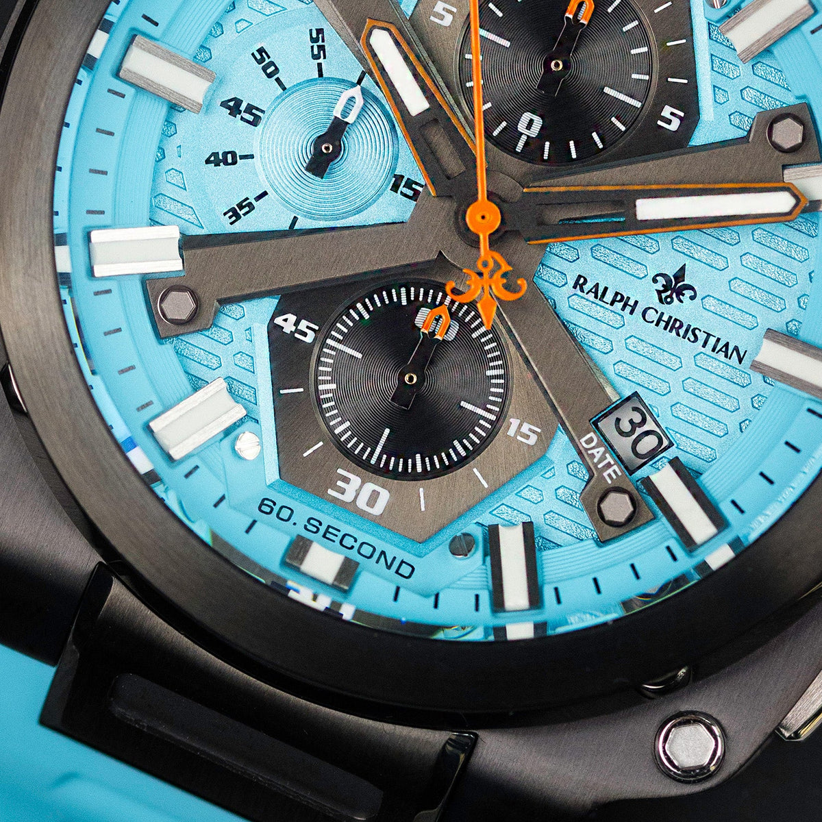 The Titan Chrono Aqua Volt watch macro detail alternate