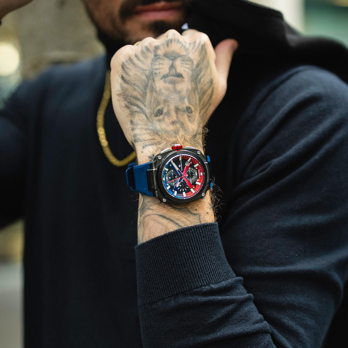 The Titan Chrono Hyperburst watch lifestyle shot
